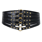 Maxbell Womens Steampunk Rivets Wide Band Corset Waistband Cincher Belt Hollow Black