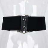 Maxbell Womens Steampunk Rivets Wide Band Corset Waistband Cincher Belt Hollow Black