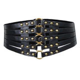 Maxbell Womens Steampunk Rivets Wide Band Corset Waistband Cincher Belt Hollow Black