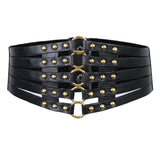 Maxbell Womens Steampunk Rivets Wide Band Corset Waistband Cincher Belt Hollow Black