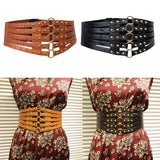 Maxbell Womens Steampunk Rivets Wide Band Corset Waistband Cincher Belt Hollow Black