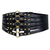 Maxbell Womens Steampunk Rivets Wide Band Corset Waistband Cincher Belt Hollow Black