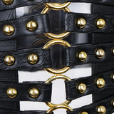 Maxbell Womens Steampunk Rivets Wide Band Corset Waistband Cincher Belt Hollow Black