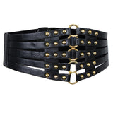 Maxbell Womens Steampunk Rivets Wide Band Corset Waistband Cincher Belt Hollow Black
