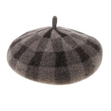 Maxbell Vintage Plaid Beret Hat Wool Felt Beanie Cap Autumn Women Artist Hat Camel