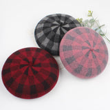 Maxbell Vintage Plaid Beret Hat Wool Felt Beanie Cap Autumn Women Artist Hat Camel