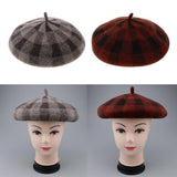 Maxbell Vintage Plaid Beret Hat Wool Felt Beanie Cap Autumn Women Artist Hat Camel