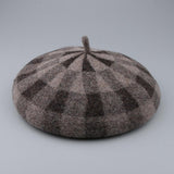 Maxbell Vintage Plaid Beret Hat Wool Felt Beanie Cap Autumn Women Artist Hat Camel