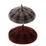 Maxbell Vintage Plaid Beret Hat Wool Felt Beanie Cap Autumn Women Artist Hat Camel