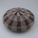 Maxbell Vintage Plaid Beret Hat Wool Felt Beanie Cap Autumn Women Artist Hat Camel