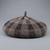 Maxbell Vintage Plaid Beret Hat Wool Felt Beanie Cap Autumn Women Artist Hat Camel
