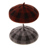 Maxbell Vintage Plaid Beret Hat Wool Felt Beanie Cap Autumn Women Artist Hat Camel