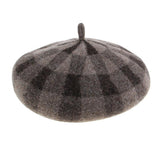 Maxbell Vintage Plaid Beret Hat Wool Felt Beanie Cap Autumn Women Artist Hat Camel