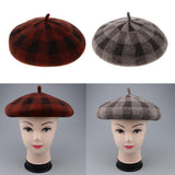 Maxbell Vintage Plaid Beret Hat Wool Felt Beanie Cap Autumn Women Artist Hat Camel