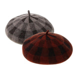 Maxbell Vintage Plaid Beret Hat Wool Felt Beanie Cap Autumn Women Artist Hat Camel