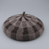 Maxbell Vintage Plaid Beret Hat Wool Felt Beanie Cap Autumn Women Artist Hat Camel