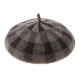Maxbell Vintage Plaid Beret Hat Wool Felt Beanie Cap Autumn Women Artist Hat Camel