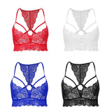 Maxbell Maxbell Sexy Floral Lace Bustier Crop Tops Unpadded Bra Bralette Cami Lingerie Blue