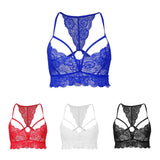 Maxbell Maxbell Sexy Floral Lace Bustier Crop Tops Unpadded Bra Bralette Cami Lingerie Blue