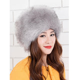 Women Warm Winter Russian Fluffy Faux Fur Hat Earwarmer Earmuff Cossak Ski Light Gray