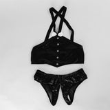 Maxbell Maxbell Men's Sexy Elastic Halter Body Chest Strap Harness Top Briefs Set Black