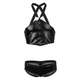 Maxbell Maxbell Men's Sexy Elastic Halter Body Chest Strap Harness Top Briefs Set Black