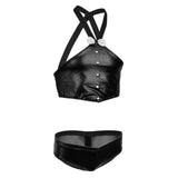 Maxbell Maxbell Men's Sexy Elastic Halter Body Chest Strap Harness Top Briefs Set Black