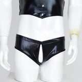 Maxbell Maxbell Men's Sexy Elastic Halter Body Chest Strap Harness Top Briefs Set Black