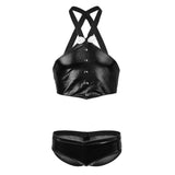 Maxbell Maxbell Men's Sexy Elastic Halter Body Chest Strap Harness Top Briefs Set Black