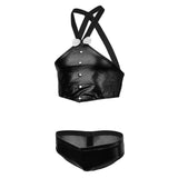 Maxbell Maxbell Men's Sexy Elastic Halter Body Chest Strap Harness Top Briefs Set Black
