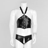 Maxbell Maxbell Men's Sexy Elastic Halter Body Chest Strap Harness Top Briefs Set Black