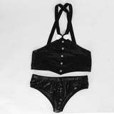 Maxbell Maxbell Men's Sexy Elastic Halter Body Chest Strap Harness Top Briefs Set Black