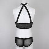 Maxbell Maxbell Men's Sexy Elastic Halter Body Chest Strap Harness Top Briefs Set Black