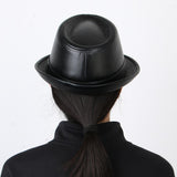 Men Winter Fashion Leather Fedora Hat Church Gentleman Panama Felt Jazz Cap