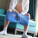 Maxbell Maxbell Mens Silk Underwear Sexy Seamless Boxer Briefs Short Leg XL Blue