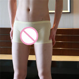 Maxbell Maxbell Mens Silk Underwear Sexy Seamless Boxer Briefs Short Leg L Skin Color