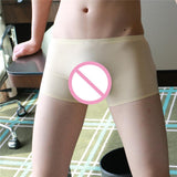 Maxbell Maxbell Mens Silk Underwear Sexy Seamless Boxer Briefs Short Leg XXL Skin Color