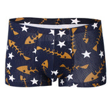 Maxbell Maxbell Sexy Men Seamless Boxer Briefs Printed Panties Underwear  M Blue Fishbone