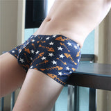 Maxbell Maxbell Sexy Men Seamless Boxer Briefs Printed Panties Underwear  XL Blue Fishbone