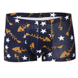 Maxbell Maxbell Sexy Men Seamless Boxer Briefs Printed Panties Underwear  2XL Blue Fishbone