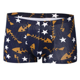 Maxbell Maxbell Sexy Men Seamless Boxer Briefs Printed Panties Underwear  2XL Blue Fishbone