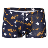 Maxbell Maxbell Sexy Men Seamless Boxer Briefs Printed Panties Underwear  2XL Blue Fishbone