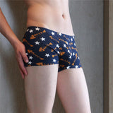 Maxbell Maxbell Sexy Men Seamless Boxer Briefs Printed Panties Underwear  2XL Blue Fishbone