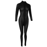 Maxbell Open Crotch Jumpsuits Sexy Zipper Long Sleeves Catsuit Bodysuit Clubwear Black - Aladdin Shoppers