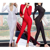 Maxbell Open Crotch Jumpsuits Sexy Zipper Long Sleeves Catsuit Bodysuit Clubwear Black - Aladdin Shoppers