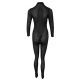 Maxbell Open Crotch Jumpsuits Sexy Zipper Long Sleeves Catsuit Bodysuit Clubwear Black - Aladdin Shoppers