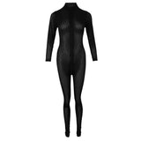 Maxbell Open Crotch Jumpsuits Sexy Zipper Long Sleeves Catsuit Bodysuit Clubwear Black - Aladdin Shoppers