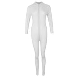 Maxbell Sexy Women Catsuit Lingerie Costume Open Crotch Zipper Shiny Bodysuit White - Aladdin Shoppers
