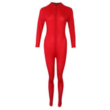 Maxbell Sexy Women Catsuit Lingerie Costume Open Crotch Zipper Shiny Bodysuit Red - Aladdin Shoppers