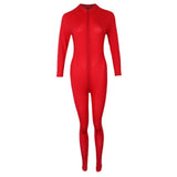 Maxbell Sexy Women Catsuit Lingerie Costume Open Crotch Zipper Shiny Bodysuit Red - Aladdin Shoppers